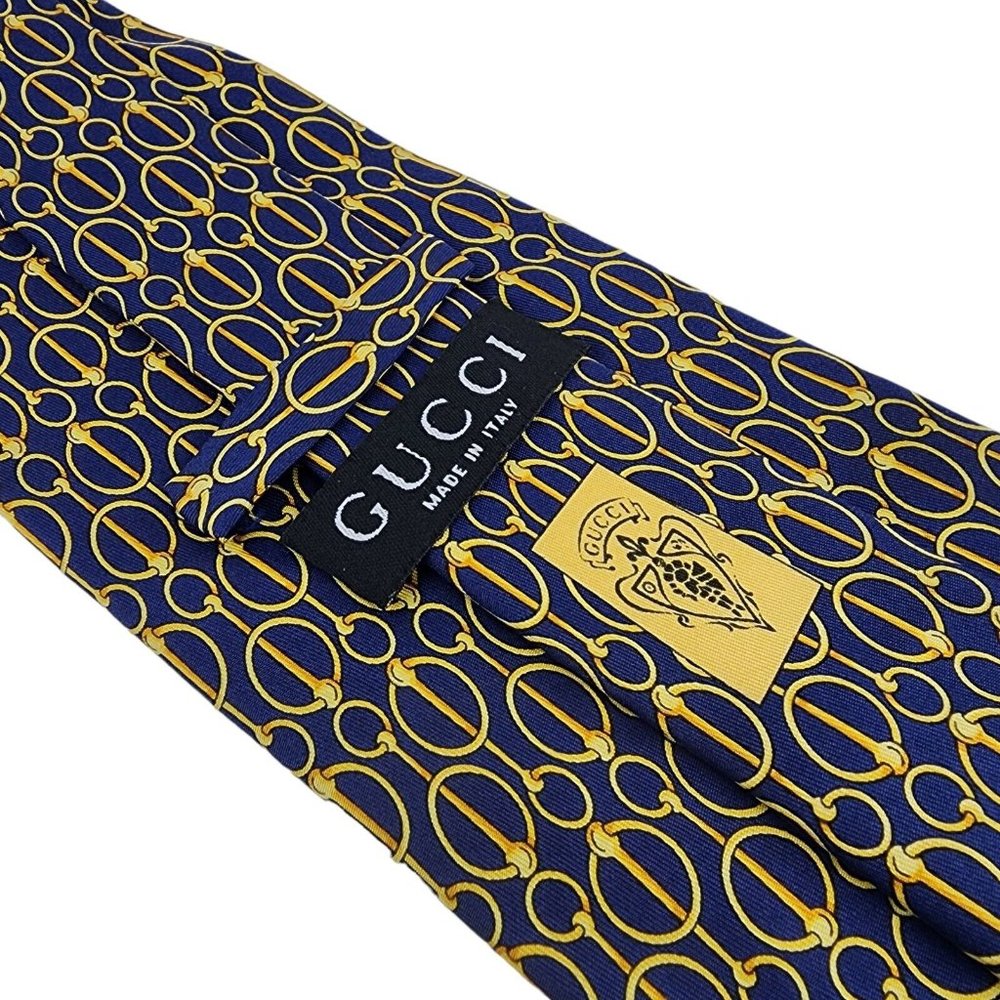 Gucci Interlocking Horsebit Circles Silk Tie 3.75" - Picture 3 of 4
